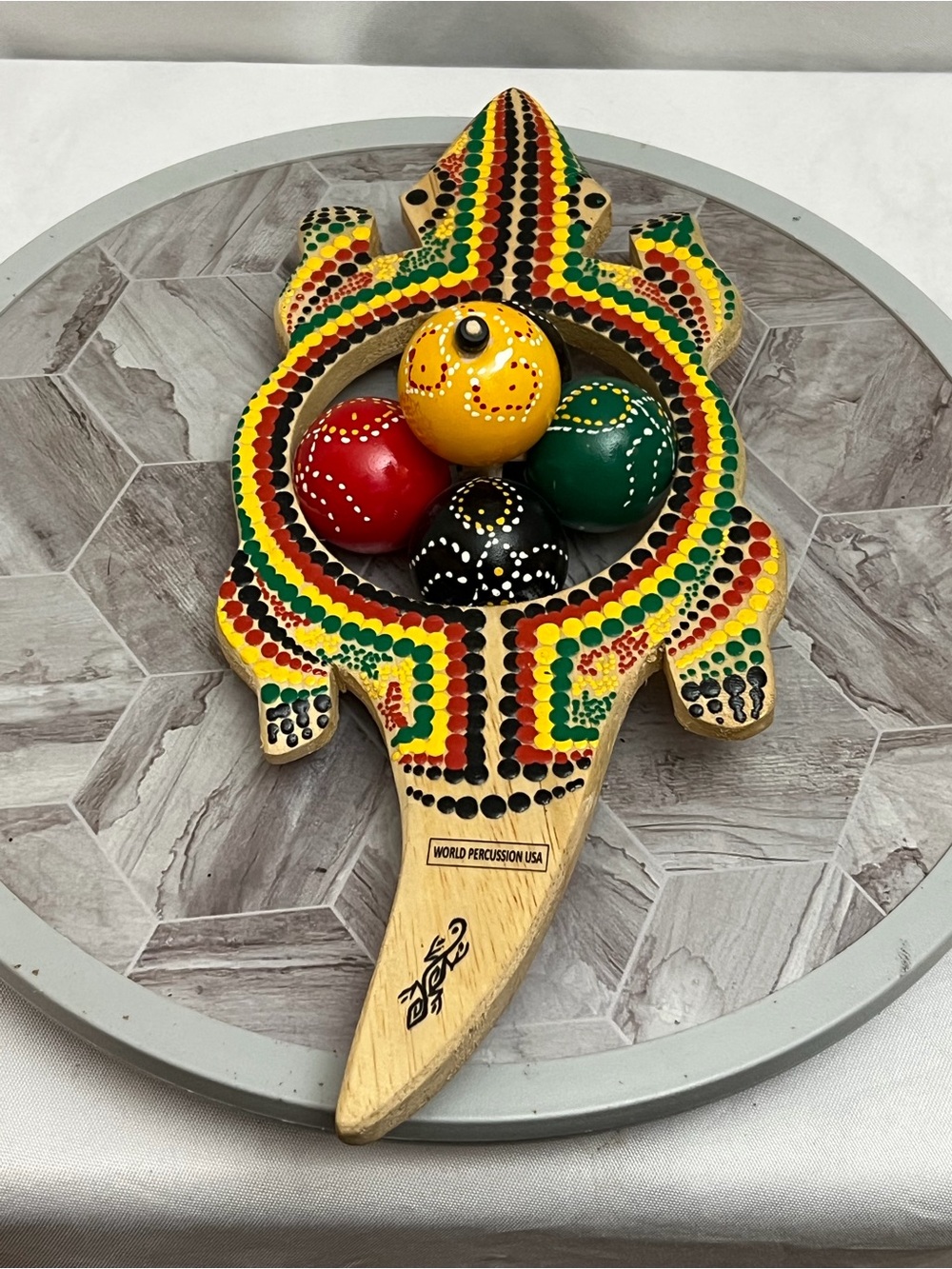 World Percussion USA Hand Painted Wooden Turtle Shaker Rattle Instrument Decor